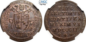 Roma, Pio VII (1800-1823), 1/2 Baiocco 1802-II, Cu 25 mm, 6 g, eccezionale, in Slab NGC MS66 BN Top Pop (cert. 6141766010)