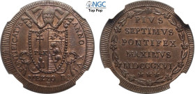 Roma, Pio VII (1800-1823), 1/2 Baiocco 1816-XVI, Cu 25 mm, 6 g, in Slab NGC MS65 BN Top Pop (cert. 6640864014)