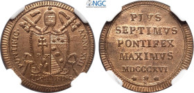 Roma, Pio VII (1800-1823), Quattrino 1816-XVII, Cu 20,5 mm, 2,4 g, in Slab NGC MS65 RD (only 1 coin is graded higher)