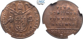 Roma, Pio VII (1800-1823), Quattrino 1821-XXII, Rara Cu 20,5 mm, 2,4 g, in Slab NGC MS65 RB Top Pop (cert. 6385790005)