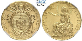 Roma, Leone XII (1823-1829), Leonina d'oro 1825-III, Rara Au 23 mm, 7,49 g, conservazione eccezionale, in Slab NGC MS65 Top Pop (cert. 2113049028)