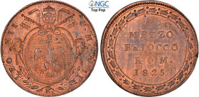 Roma, Leone XII (1823-1829), 1/2 Baiocco 1825-II, Cu 27 mm, 6,59 g, in Slab NGC MS64 RB Top Pop (cert. 5786683007)