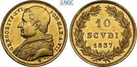 Roma, Gregorio XVI (1831-1846), 10 Scudi 1837-VII, Rara Au 28 mm, 17,33 g, in Slab NGC MS62