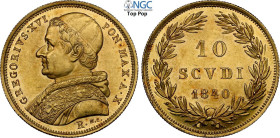 Roma, Gregorio XVI (1831-1846), 10 Scudi 1840-X, RR Au 28 mm, 17,33 g, di alta qualità per questo raro millesimo, in Slab NGC MS62 Top Pop (cert. 6645...