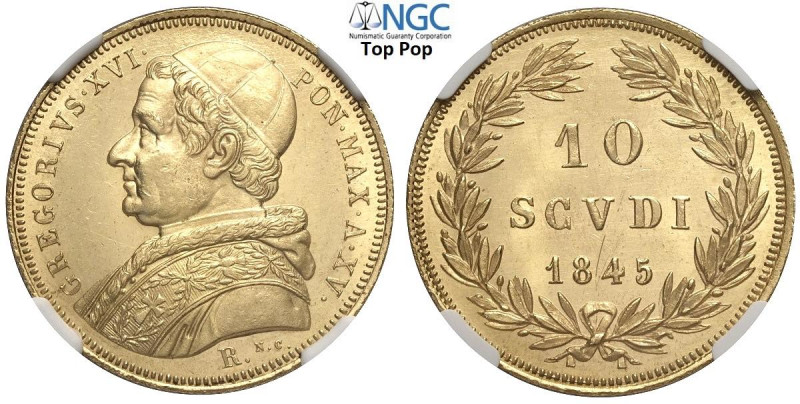 Roma, Gregorio XVI (1831-1846), 10 Scudi 1845-XV, coniati 860 esemplari, RRR Au ...