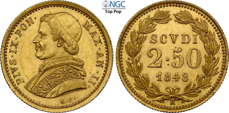 Roma, Pio IX (1846-1870), 2,50 Scudi 1848-II, coniati 3197 esemplari (il più rar...