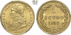 Roma, Pio IX (1846-1870), Scudo d'oro stretto 1854-IX, Au 14,5 mm, 1,73 g, in Slab PCGS MS62 Top Pop (cert. 49007476)