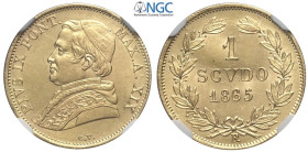 Roma, Pio IX (1846-1870), Scudo d'oro largo 1865-XIX, Au 16,3 mm, 1,73 g, alta conservazione, in Slab NGC MS64 (only 1 coin is graded higher)