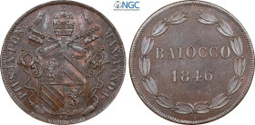 Roma, Pio IX (1846-1870), Baiocco 1846-I, Cu 30 mm, 10 g, in Slab NGC MS64 BN (only 1 coin is graded higher)