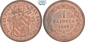 Roma, Pio IX (1846-1870), Baiocco 1850-IV, Cu 30 mm, 10 g, in Slab NGC MS65 RB Top Pop (cert. 5785098005)