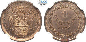 Roma, Pio IX (1846-1870), Quattrino 1851-VI, Cu 18 mm, 2 g, in Slab NGC MS65 RB Top Pop (cert. 2789369034)