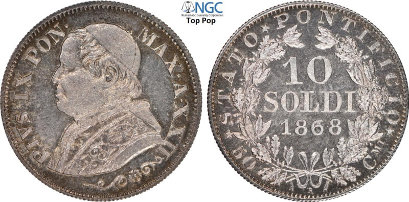 Roma, Pio IX (1846-1870), 10 Soldi da 50 Centesimi 1868-XXII, Ag 18,5 mm, 2,5 g,...