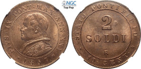 Roma, Pio IX (1846-1870), 2 Soldi da 10 Centesimi 1867-XXI, Cu 33 mm, 10 g, eccezionale in rame rosso, in Slab NGC MS65 RB Top Pop (cert. 6141354012)
