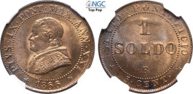 Roma, Pio IX (1846-1870), Soldo da 5 Centesimi 1866-XXI busto piccolo, Cu 26 mm, 5 g, eccezionale in rame rosso, in Slab NGC MS65 RB Top Pop (cert. 61...