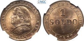 Roma, Pio IX (1846-1870), Soldo da 5 Centesimi 1867-XXI, Cu 26 mm, 5 g, eccezionale in rame rosso, in Slab NGC MS65 RD