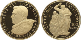 Città del Vaticano, Benedetto XVI (2005-2013), 100 Euro 2010, Tiratura: 1100, Au (.917) 35 mm, 30 g. In box originale con certificato, Proof