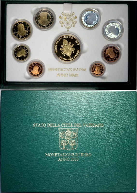 Città del Vaticano, Benedetto XVI (2005-2013), Proof Set 2010 (8+1) con medaglia...