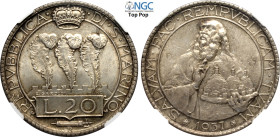 San Marino, Vecchia Monetazione (1864-1938), 20 Lire 1937, tiratura: 2500, Rara Ag 35,5 mm, 20 g, eccezionale, in Slab NGC MS65 Top Pop (cert. 8237999...