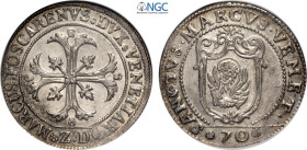 Venezia, Marco Foscarini (1762-1763), 1/2 Scudo della croce da 70 Soldi, Rara Ag 35 mm, ca 15,5 g, ex asta Heritage New York 2013 lotto 22209, eccezio...