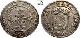Venezia, Paolo Renier (1779-1789), 1/2 Scudo della croce da 70 Soldi, Rara Ag 35 mm, ca 15,5 g, eccelsa qualità, in Slab PCGS MS64 Top Pop (cert. 4070...