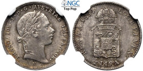 Venezia, Francesco Giuseppe I d'Asburgo Lorena (1848-1866), 1/2 Lira Austriaca 1854, RRR Ag 18 mm, 2,16 g, eccezionale per la tipologia, in Slab NGC M...