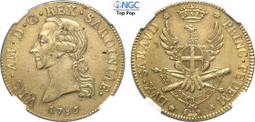 Savoia, Vittorio Amedeo III (1773-1796), 1/2 Carlino da 2,5 Doppie 1786, RR Au 34 mm, 22,8 g, di ottima qualità per il tipo, in Slab NGC MS62 Top Pop ...