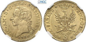 Savoia, Vittorio Amedeo III (1773-1796), Doppia nuova 1786, Rara Au 25 mm, 9,1 g, ottima conservazione, in Slab NGC MS62