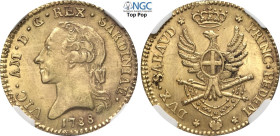 Savoia, Vittorio Amedeo III (1773-1796), Doppia nuova 1788, Rara Au 25 mm, 9,1 g, di eccelsa qualità per il tipo, in Slab NGC MS64 Top Pop (cert. 2126...