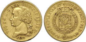 Savoia, Vittorio Emanuele I (1802-1821), 20 Lire 1817, Rara Au 21 mm, 6,43 g, BB