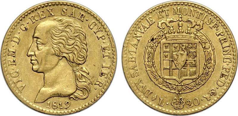 Savoia, Vittorio Emanuele I (1802-1821), 20 Lire 1819, Rara Au 21 mm, 6,41 g, BB...