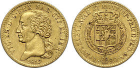 Savoia, Vittorio Emanuele I (1802-1821), 20 Lire 1819, Rara Au 21 mm, 6,41 g, BB+