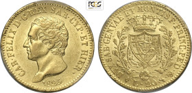 Savoia, Carlo Felice (1821-1831), 20 Lire 1825 Torino, Au 21 mm, 6,45 g, di alta qualità a nostro avviso SPL+, in Slab PCGS AU58
