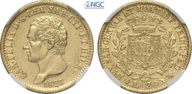 Savoia, Carlo Felice (1821-1831), 20 Lire 1827 Torino, Au 21 mm, 6,45 g, in Slab NGC MS61