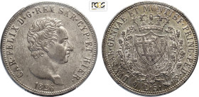 Savoia, Carlo Felice (1821-1831), 5 Lire 1826 Torino, Ag 37 mm, 25 g, in Slab PCGS MS62