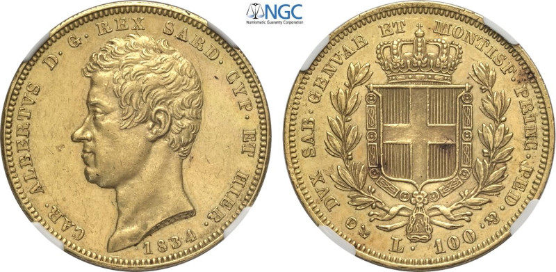 Savoia, Carlo Alberto (1831-1849), 100 Lire 1834 Genova, Au 34 mm, 32,25 g, in S...