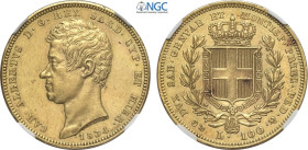Savoia, Carlo Alberto (1831-1849), 100 Lire 1834 Genova, Au 34 mm, 32,25 g, in Slab NGC MS60