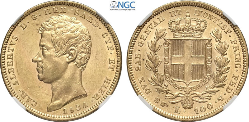 Savoia, Carlo Alberto (1831-1849), 100 Lire 1834 Torino, Au 34 mm, 32,25 g, otti...