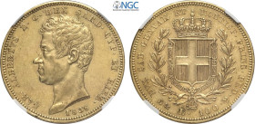 Savoia, Carlo Alberto (1831-1849), 100 Lire 1836 Genova, Au 34 mm, 32,25 g, in Slab NGC AU53