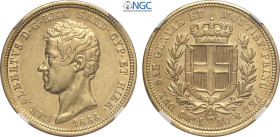 Savoia, Carlo Alberto (1831-1849), 50 Lire 1833 Torino, tiratura: 1773, RR Au 27 mm, 16,12 g, in Slab NGC AU58