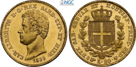 Savoia, Carlo Alberto (1831-1849), 20 Lire 1839 Torino, Au 21 mm, 6,45 g, alta conservazione per il millesimo, in Slab NGC MS62