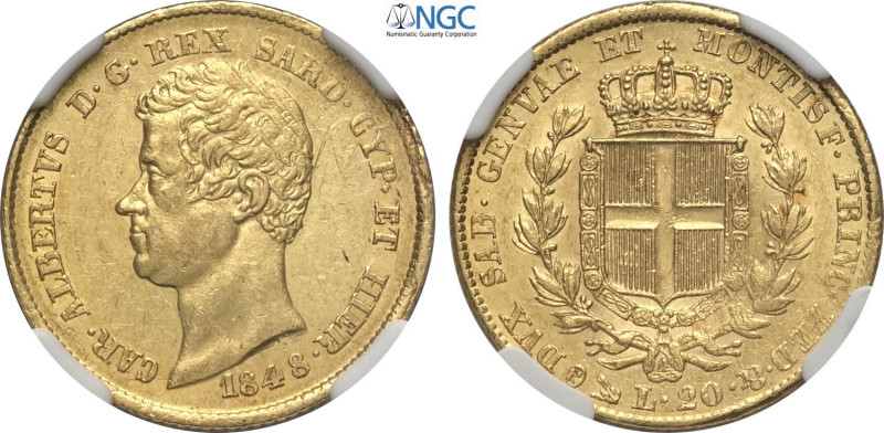 Savoia, Carlo Alberto (1831-1849), 20 Lire 1848 Genova, Au 21 mm, 6,45 g, in Sla...