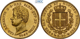 Savoia, Carlo Alberto (1831-1849), 20 Lire 1849 Genova, Au 21 mm, 6,45 g, in Slab NGC MS63