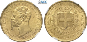 Savoia, Vittorio Emanuele II Re di Sardegna (1849-1861), 20 Lire 1852 Genova, Au 21 mm, 6,45 g, in Slab NGC AU58