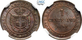 Savoia, Vittorio Emanuele II Re Eletto (1859-1861), Centesimo 1859, Cu 15 mm, 1 g, in Slab NGC MS66 BN Top Pop (cert. 5883932008)