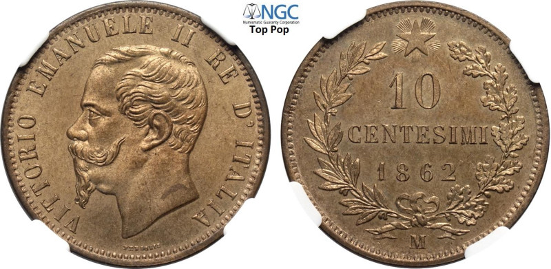 Regno d'Italia, Vittorio Emanuele II (1861-1878), 10 Centesimi 1862-M, Cu 30 mm,...