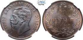 Regno d'Italia, Vittorio Emanuele II (1861-1878), 10 Centesimi 1867-H, Cu 30 mm, 10 g, eccezionale, in Slab NGC MS67 BN Top Pop (cert. 5883940009)