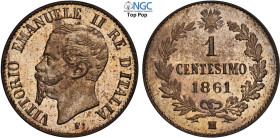 Regno d'Italia, Vittorio Emanuele II (1861-1878), Centesimo 1861-M, Cu 15 mm, 1 g, eccezionale in rame rosso con i fondi speculari, in Slab NGC MS66 R...