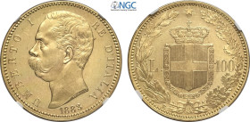 Regno d'Italia, Umberto I (1878-1900), 100 Lire 1883, Rara Au 35 mm, 32,25 g, fondi speculari, in Slab NGC MS62 PL