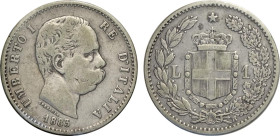 Regno d'Italia, Umberto I (1878-1900), Lira 1883, RRRR Ag 23 mm, 5 g, sigillata BB da A. Bazzoni