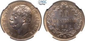 Regno d'Italia, Umberto I (1878-1900), 10 Centesimi 1893-BI, Cu 30 mm, 10 g, in Slab NGC MS65 BN Top Pop (cert. 6646125010)
